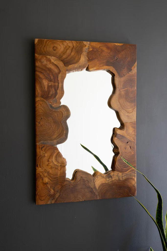 Live-edge Teak Wood Framed Mirror – image 1