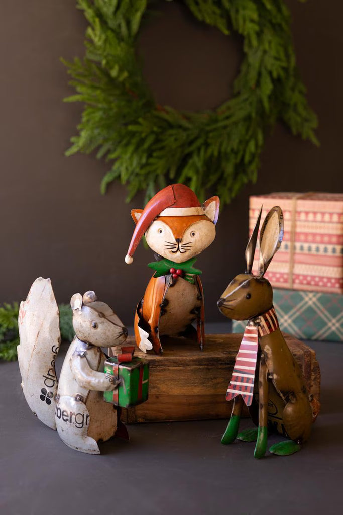 Set of 3 Recycled Metal Christmas Woodland Critters – image 1