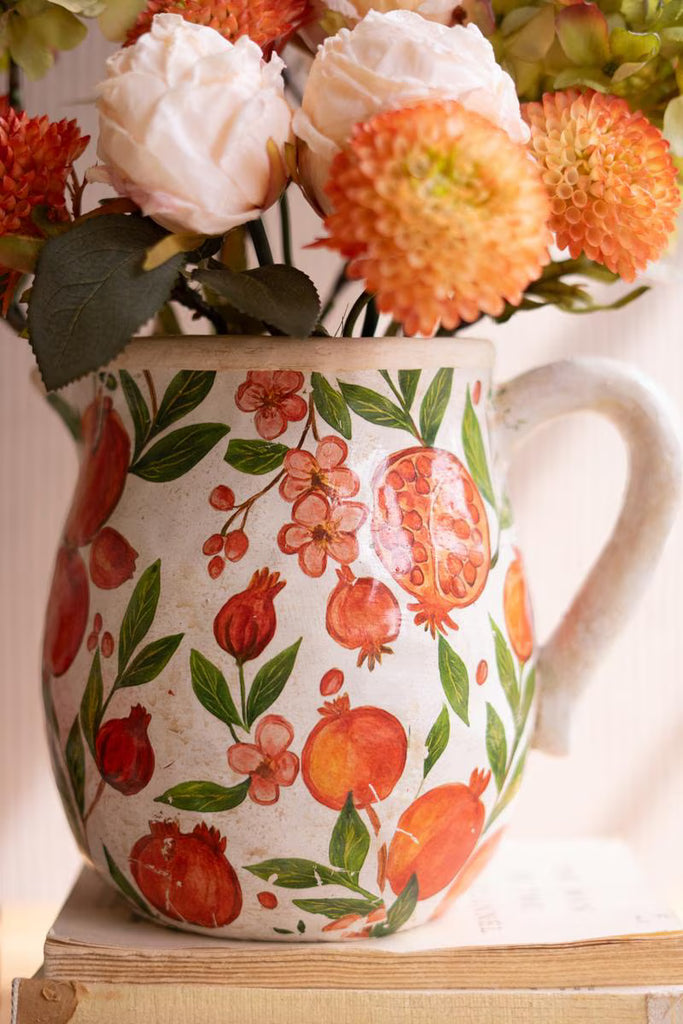 Set of 2 Cement Pitcher and Vase - Pomegranites – image 2