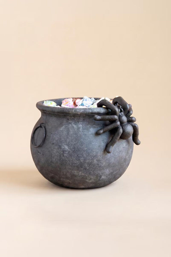 Black Terracota Halloween Candy Cauldron with Spider - view 4