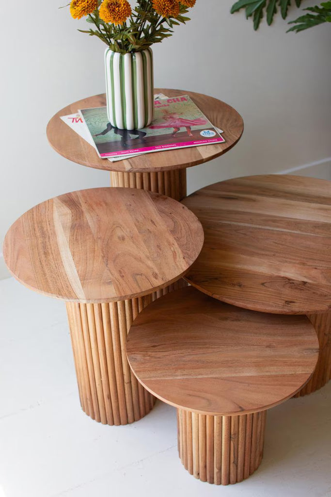 SET OF FOUR ACACIA WOOD ACCENT TABLES WITH TAMBOUR BASES — Kalalou NLAR1010
