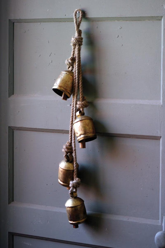 FOUR RUSTIC IRON HANGING BELLS WITH ROPE (MIN 2) — Kalalou NKC3786K