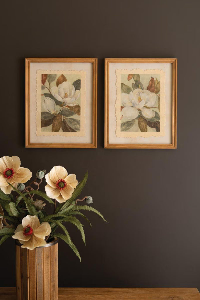 Set of 2 Framed Magnolia Prints Under Glass – image 1