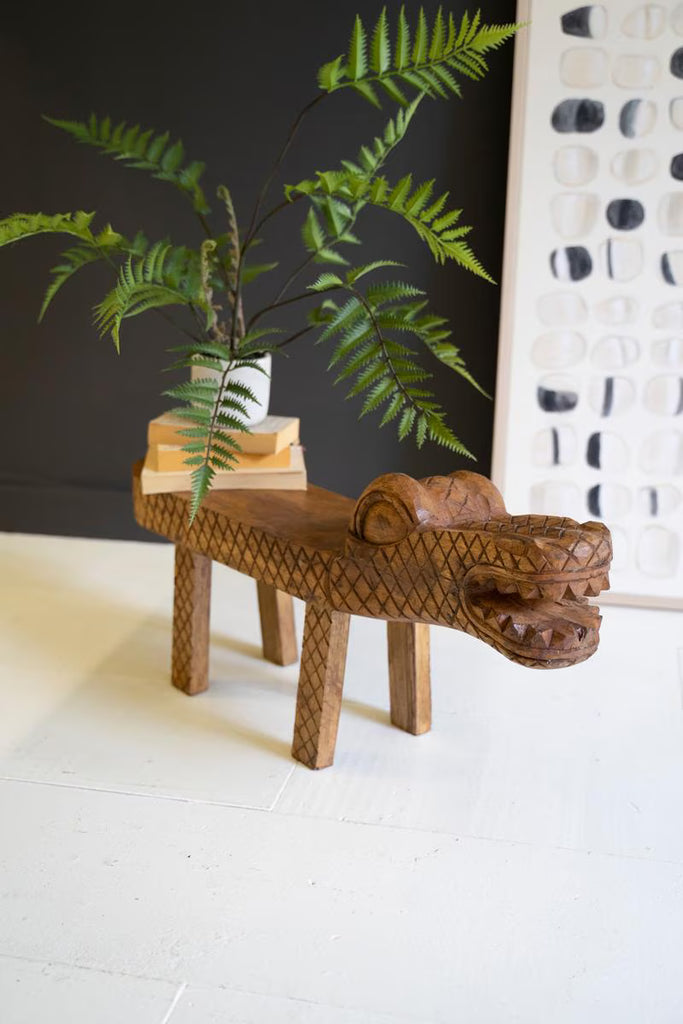 Carved Teak Wood Crocodile Bench – image 2