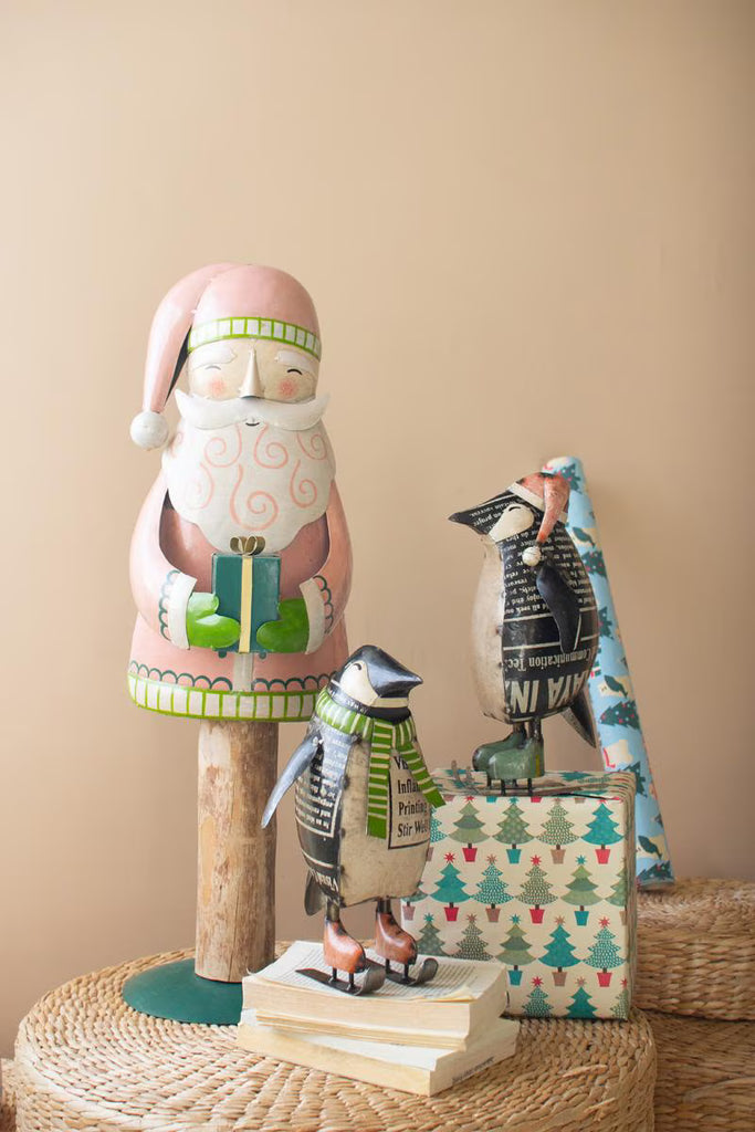 Set of 2 Recycled Metal Skating Christmas Penquins – image 2