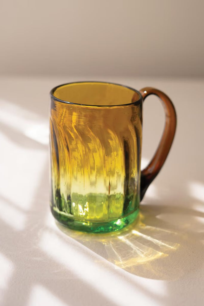 Set of 6 Recycled Fluted Amber Glass Mug with Handle – image 1