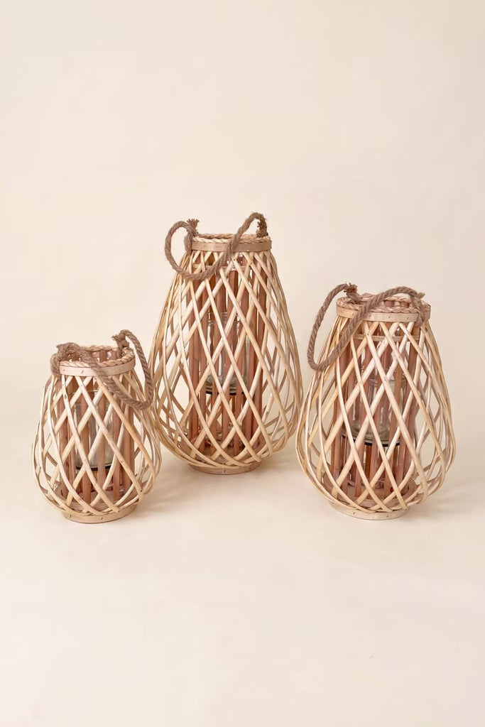 Set of 3 Willow Lanterns with Glass Insert - Natural – image 3