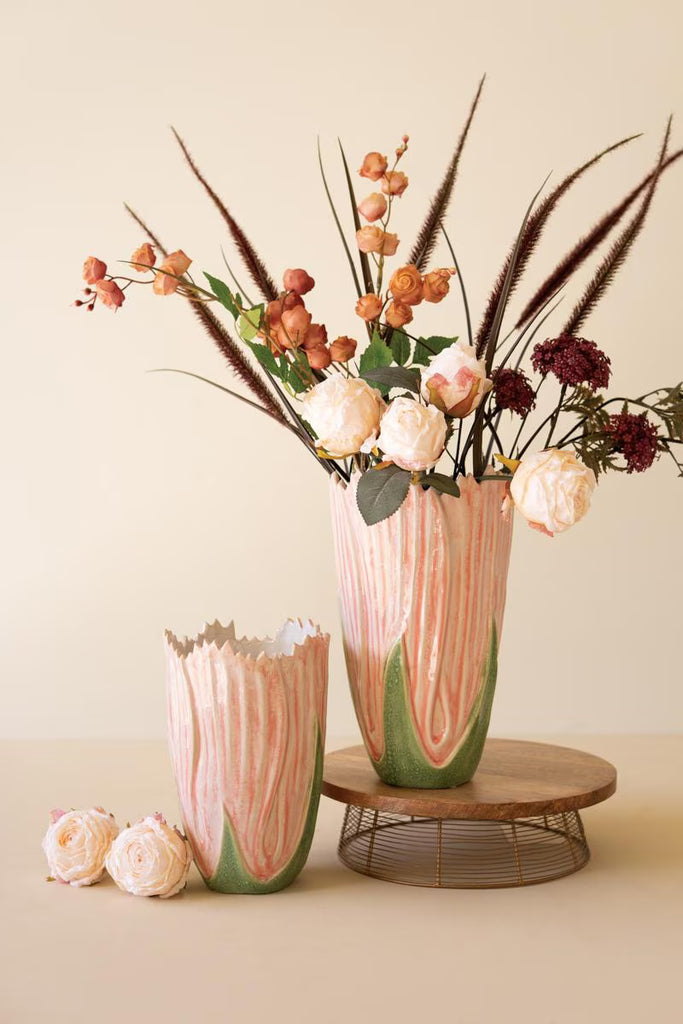 Set of 2 Ceramic Vases - Pink and Green – image 1
