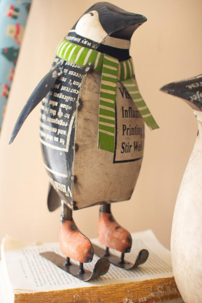 Set of 2 Recycled Metal Skating Christmas Penquins – image 3