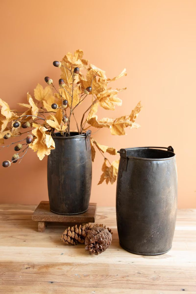 Set of 2 Hammered Iron Buckets with Handles - view 1