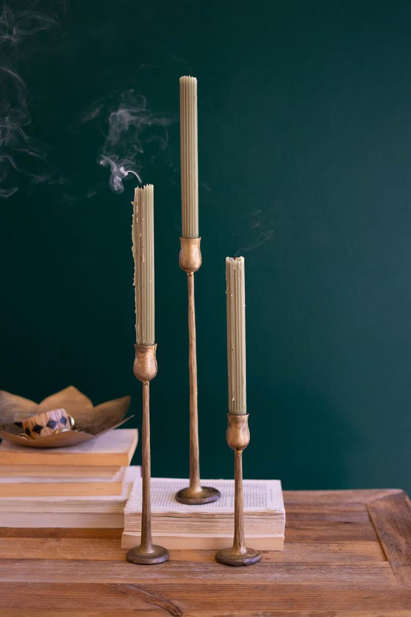 Set of 3 Metal Taper Candle Holders - Antique Brass #1 (min 2) – image 1