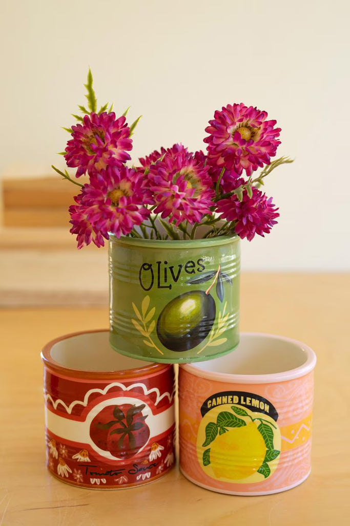 Set of 3 Ceramic Canned Goods Planters - image 1