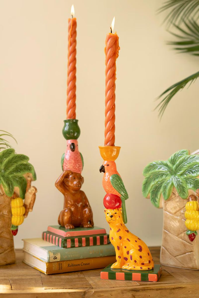 Set of 2 Ceramic Cheetah and Monkey Taper Candle Holders – image 4