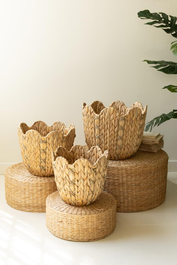 Set of 3 Water Hyacinth Baskets with Wavy Rims – image 5