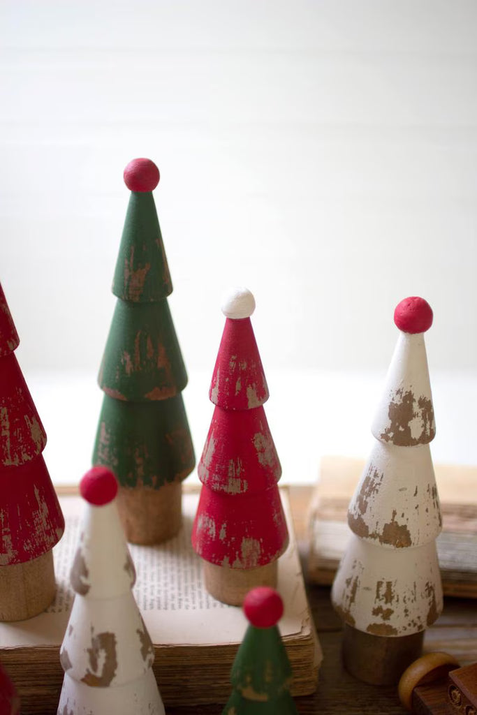 Set of 9 Turned Wood Painted Christmas Trees – image 3