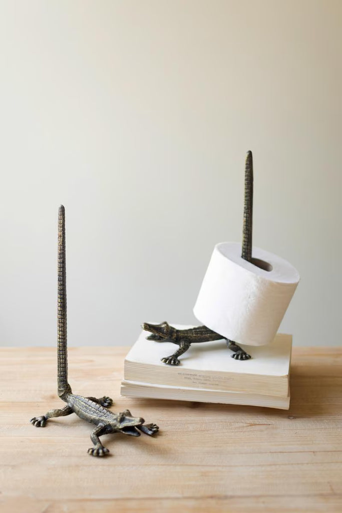 Set of 2 Cast Iron Crocodile Paper Owel Holder – image 5