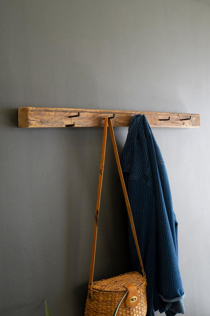 Recycled Wood Coatrack with Forged Iron Hooks - image 3