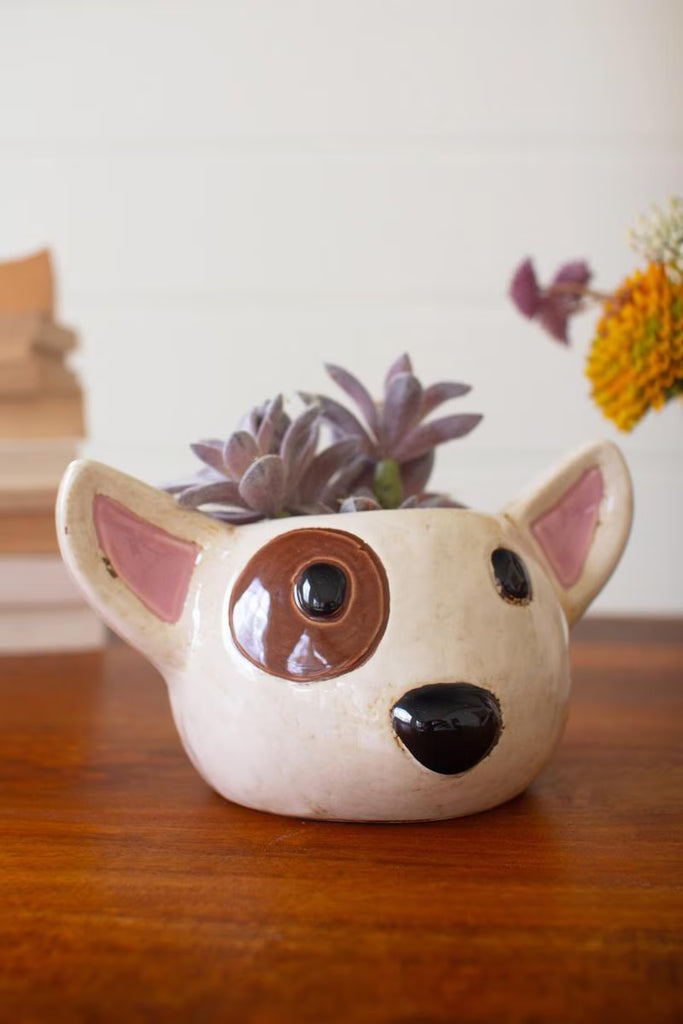 Set of 2 Ceramic Black and White Dog Head Planters - image 3