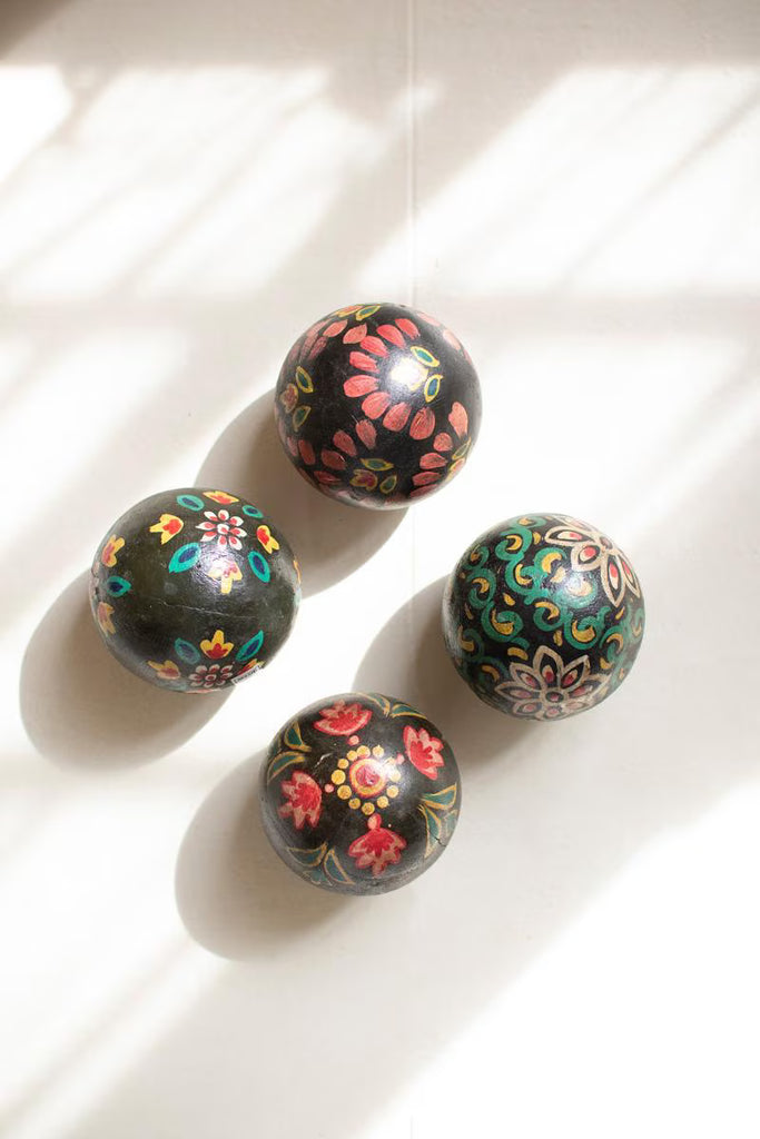 Set of 4 Hand-painted Wooden Spheres - view 1
