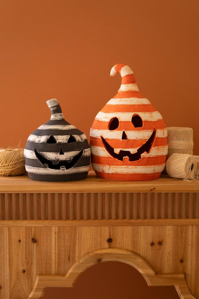 Set of 2 Painted Clay Striped Jack-o-lanterns – image 3
