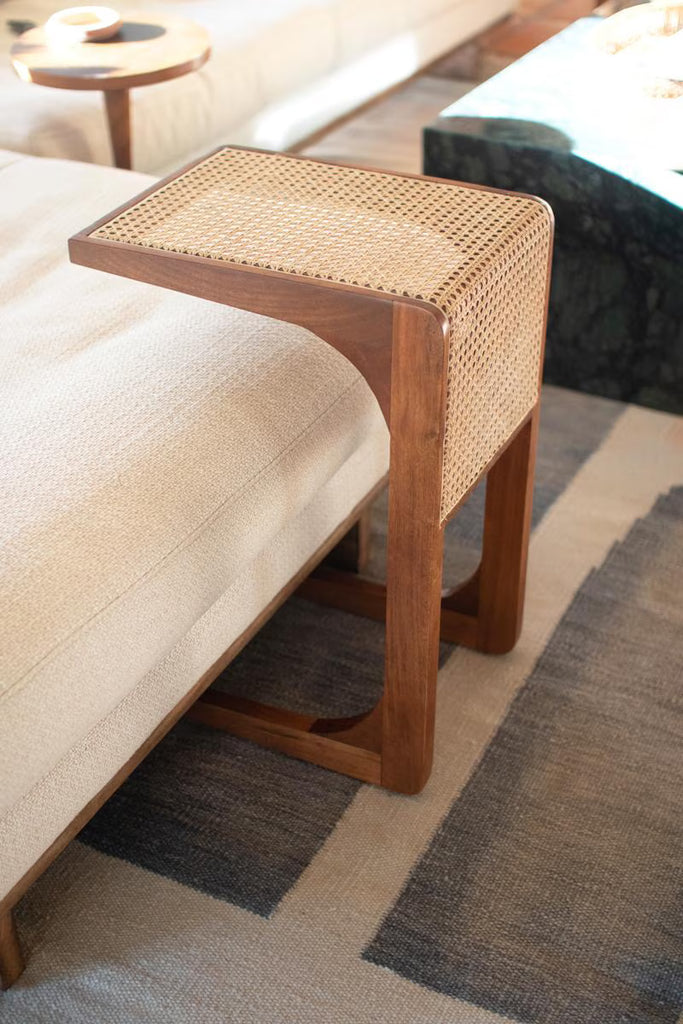 WOOD SIDE TABLE WITH WOVEN CANE DETAIL — Kalalou NABA1008