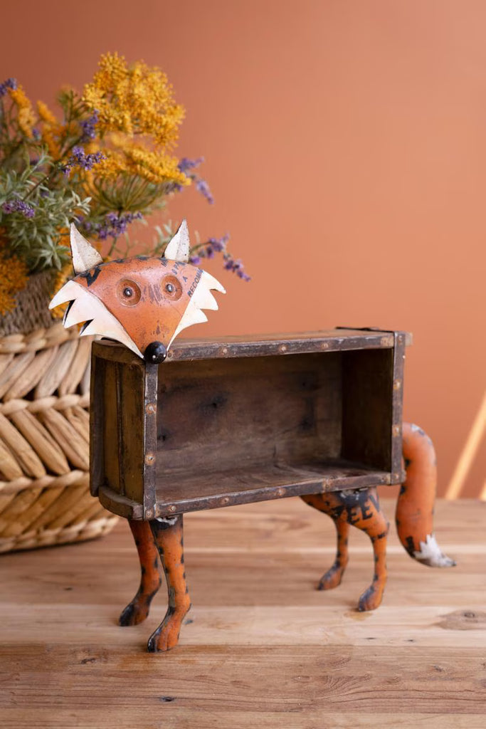 Recycled Metal Fox with Wooden Brick Mold – image 2