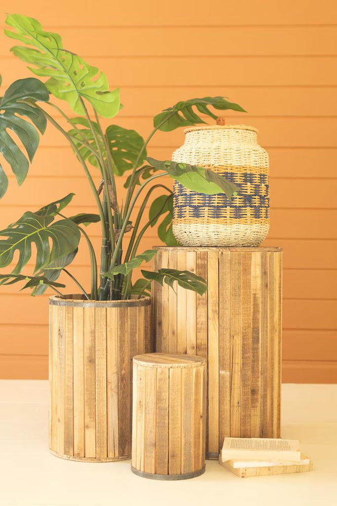 Set of 3 Round Recycled Wood Pedestasls – image 7