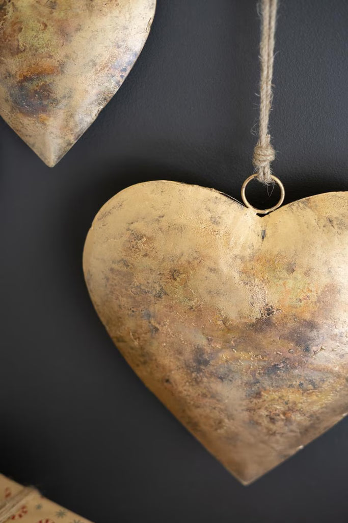 Set of 3 Antique Gold Christmas Heart Door Hangers - image 2