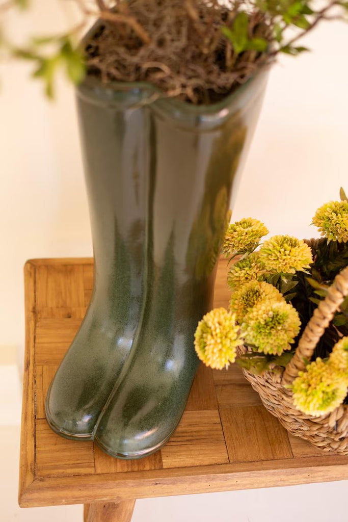 Large Ceramic Green Boot Vase – image 2