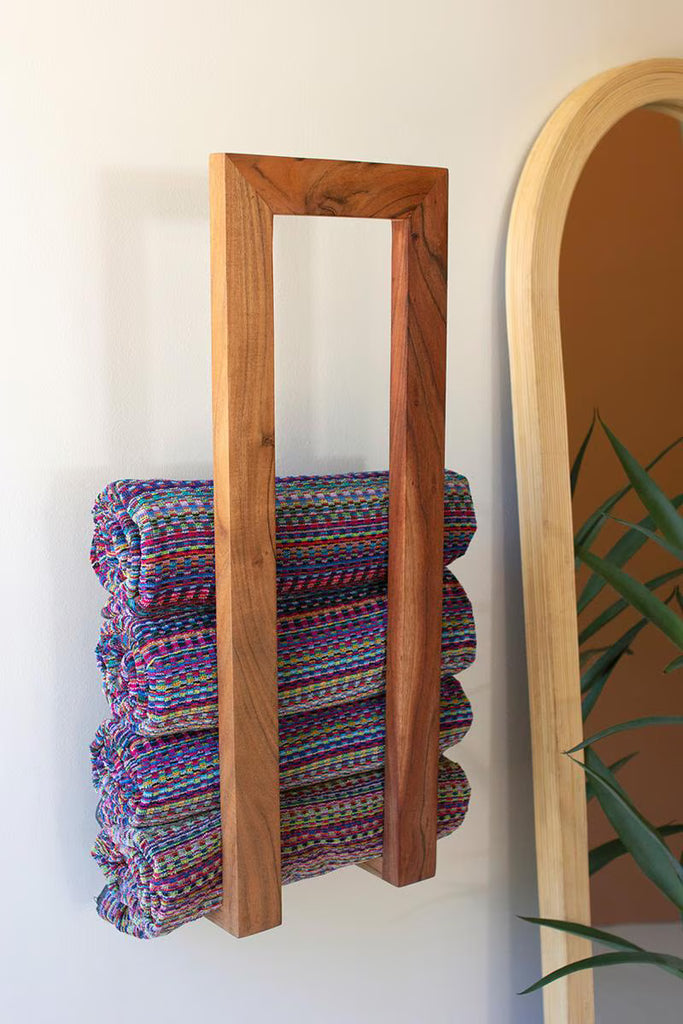 WOODEN WALL TOWEL RACK — Kalalou NRAH1038