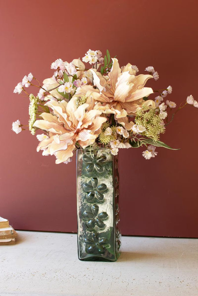 Set of 2 Square Glass Vase with Embossed Flowers (min 2) – image 1