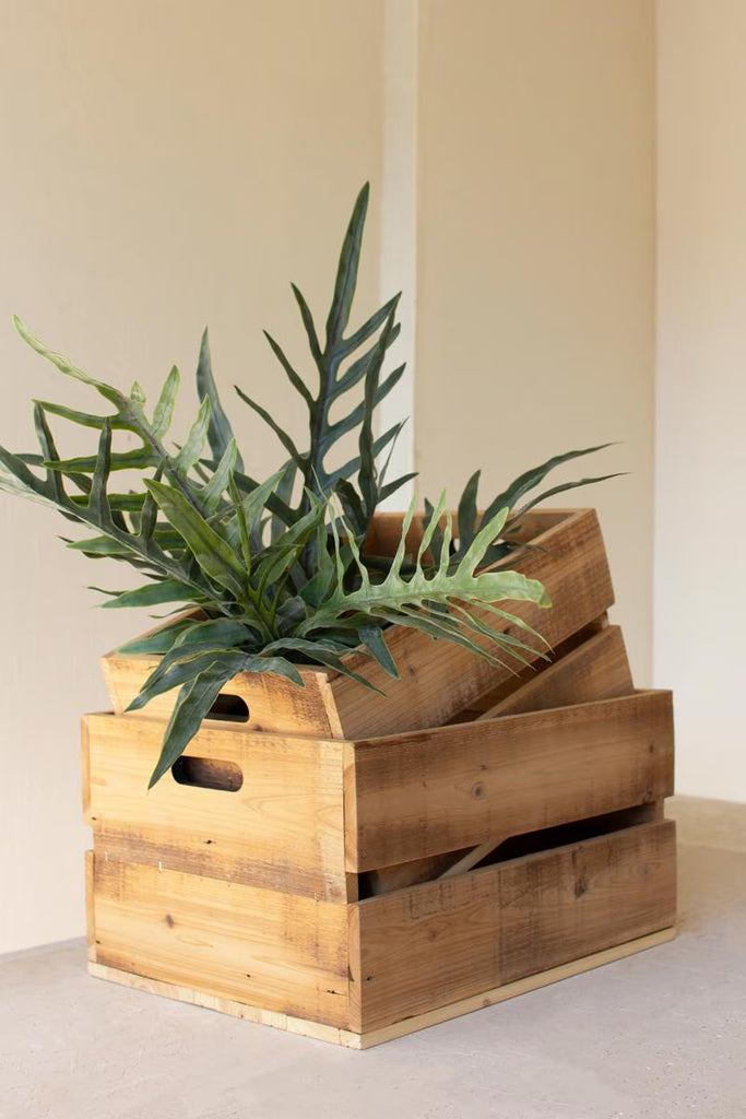 Set of 2 Slatted Wooden Crates - Natural Finish - view 6