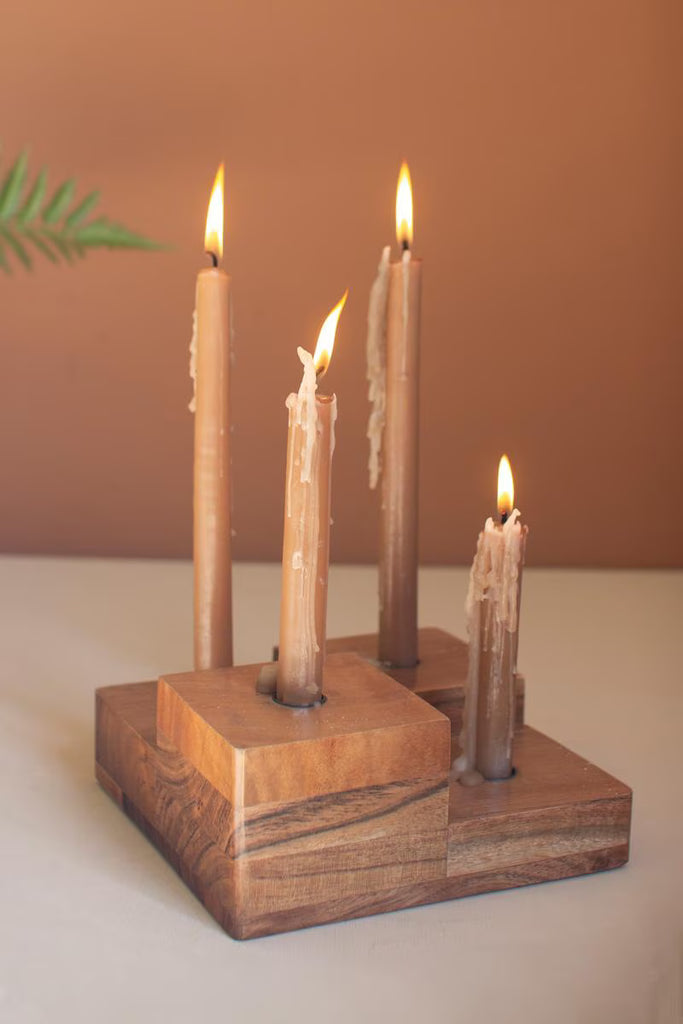 Large Glass Hurricane with Four Taper Holder Wood Base – image 5