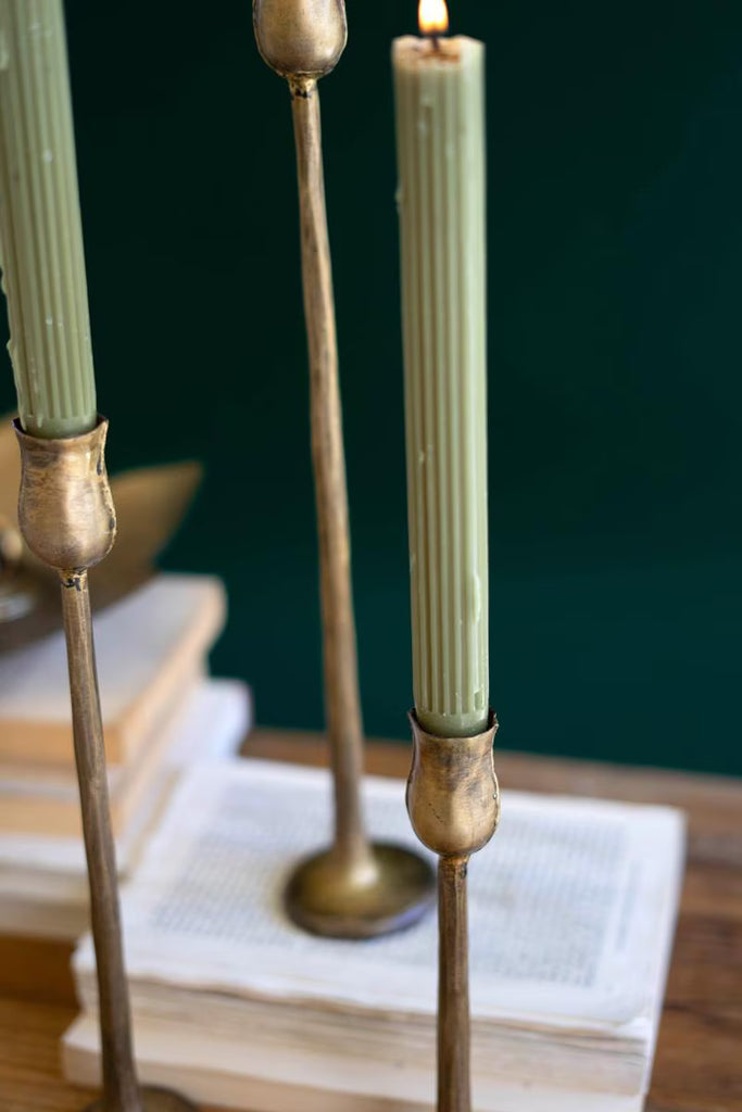 Set of 3 Metal Taper Candle Holders - Antique Brass #1 (min 2) – image 2
