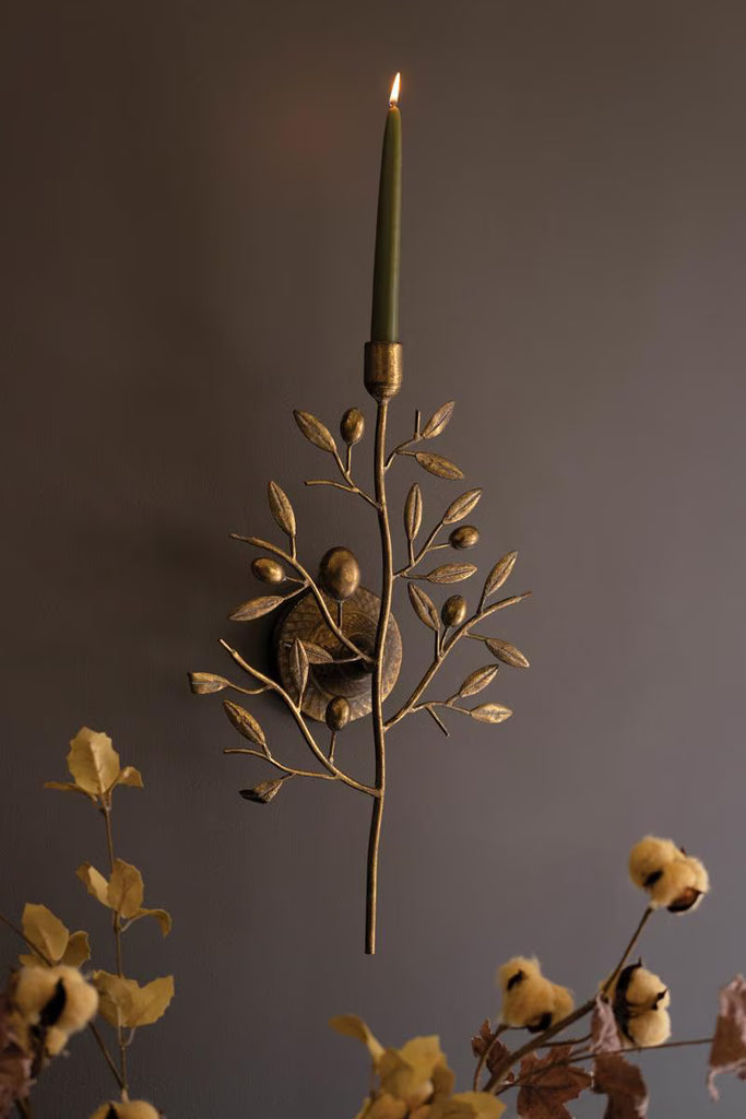 Antique Brass Fruit Tree Taper Wall Sconce - image 3