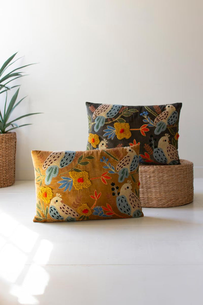 Set of 2 Embroidery Pillows with Birds - One Each Color – image 1