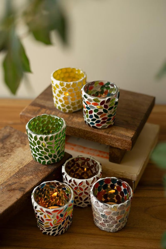 Set of 6 Mosaic Glass Votive Holders - view 2