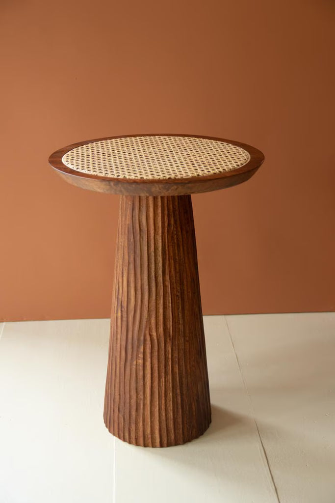 Round Wooden Side Table with Woven Cane Top – image 5