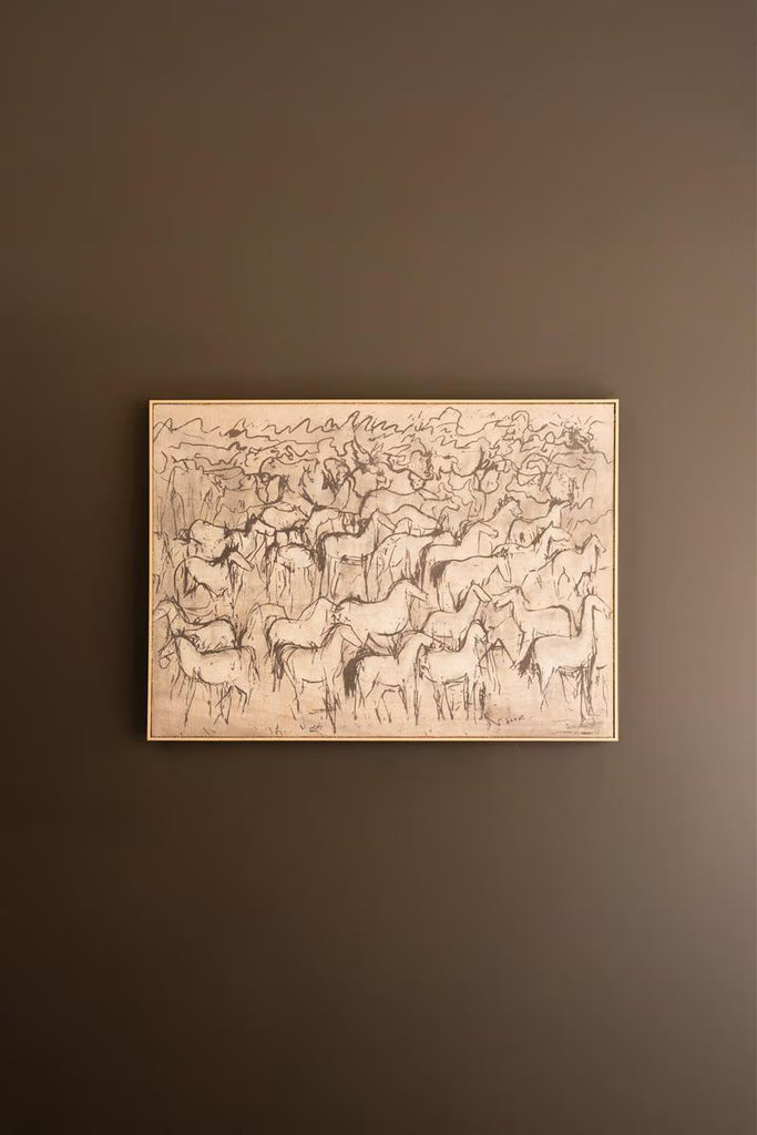 Framed Paint Over Print 1000 Horses – image 1