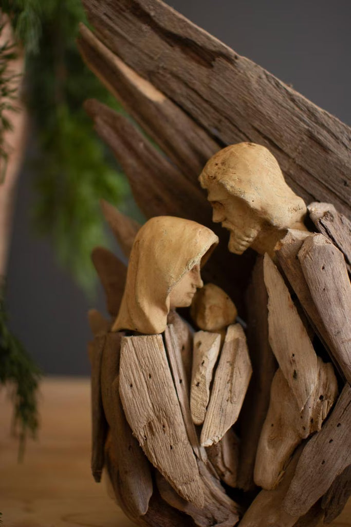 Driftwood Mary Joseph and Jesus with Wing – image 4