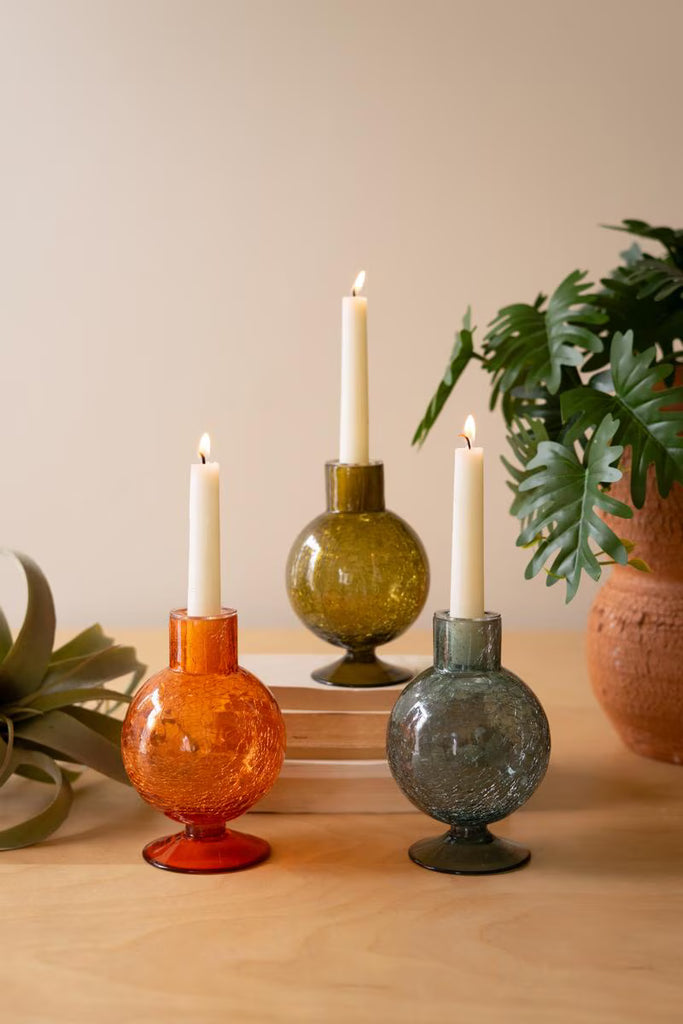 Set of 3 Glass Ball Taper Candle Holders - One Each Color – image 1
