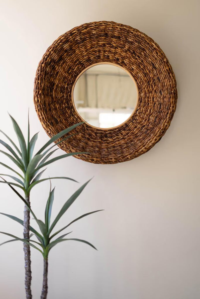 Round Banana Fiber Framed Mirror – image 4