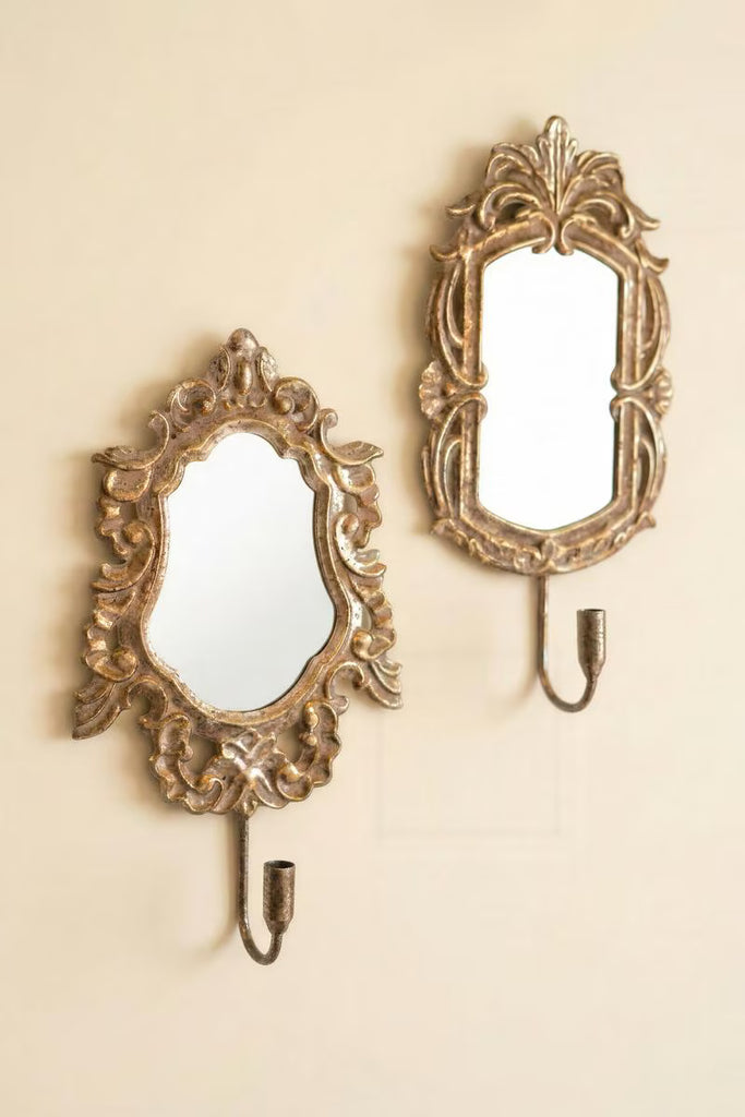Set of 2 Rustic Framed Mirrors with Taper Candle Holders - view 4