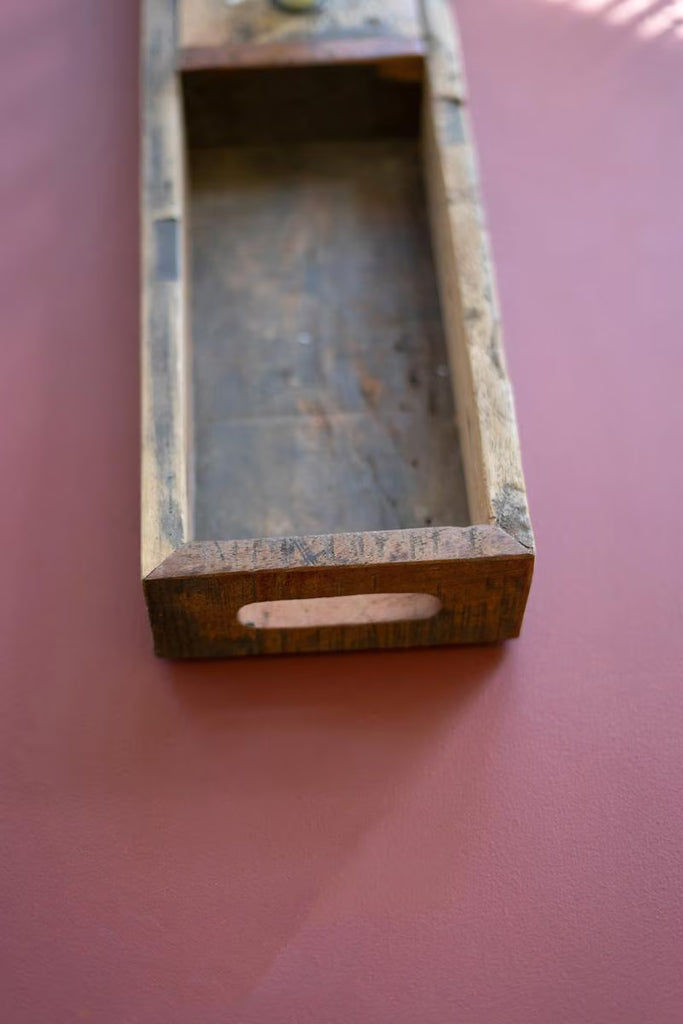 RECYCLED WOODEN TRAY WITH FOUR CANDLE HOLDERS — Kalalou NMCC1366
