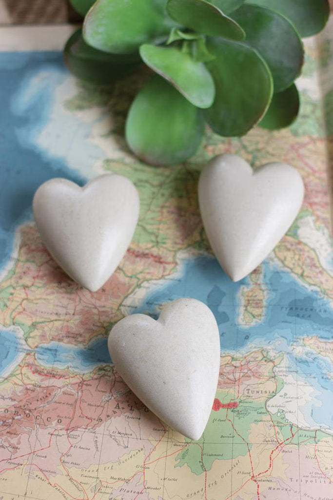 SET OF SIX HAND CARVED STONE HEARTS-WHITE (MIN 2) — Kalalou A5742K