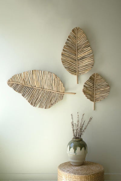 SET OF THREE TEAKWOOD LEAVES WALL ART — Kalalou DCAV1001
