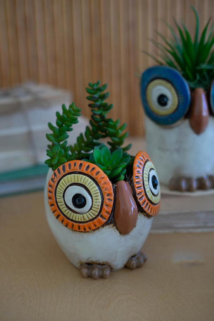 SET OF THREE CERAMIC OWL PLANTERS — Kalalou CDV2209