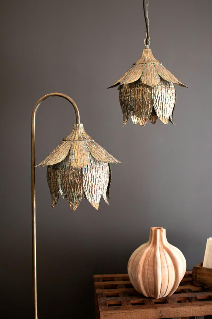 Antique Brass Tulip Pendant Light – image 3