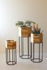 SET THREE HEXAGON RECYCLED WOOD PLANTERS ON METAL BASES — Kalalou CCHA1093