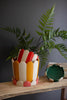 Set of 2 Striped Ceramic Flower Pots with Trays – image 5